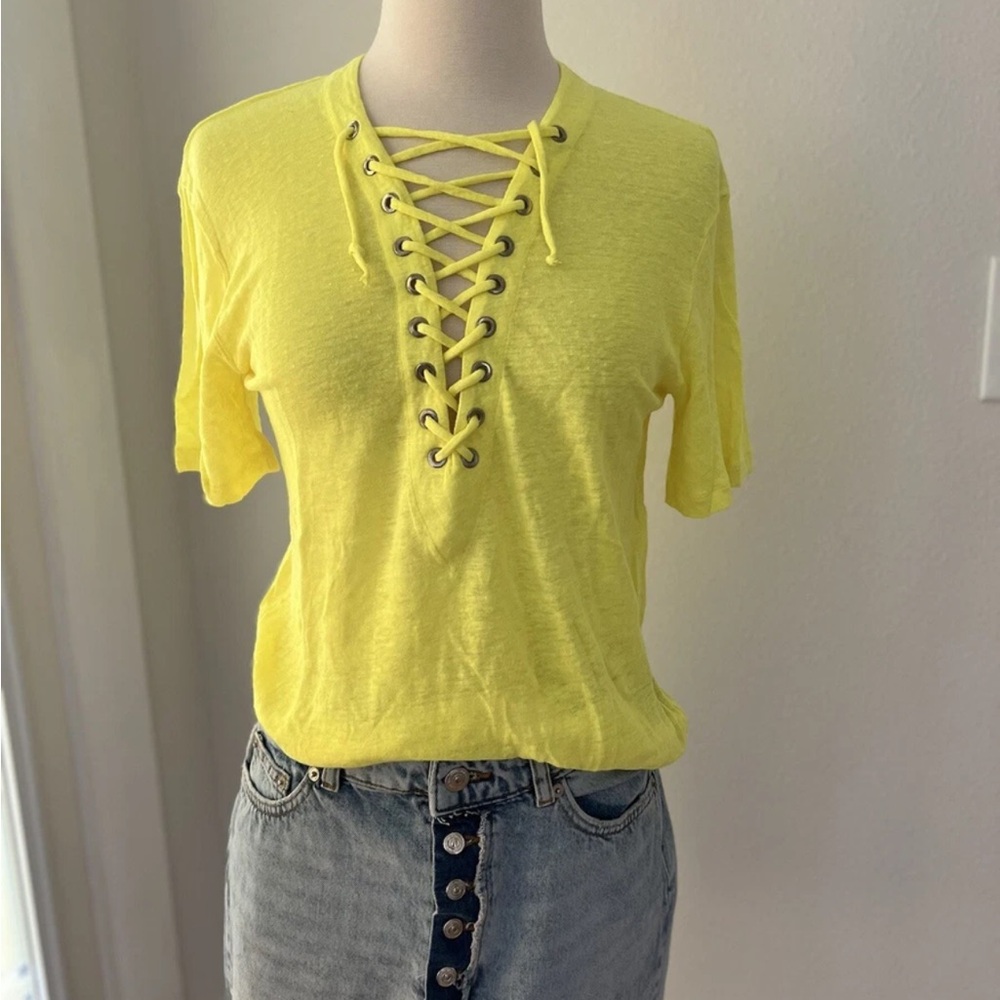 IRO Neon Green/Yellow Lace-Up Short Sleeve Top XS